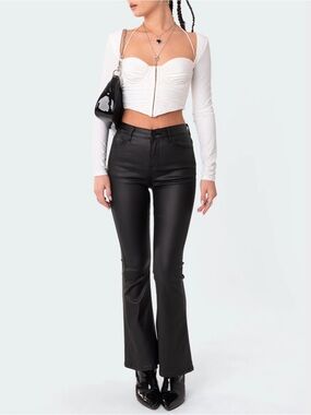 Edikted Luna Faux Leather Flare Jeans